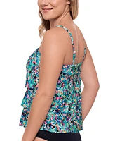 Swim Solutions Women's Printed Ruffle-Tiered Tankini Top