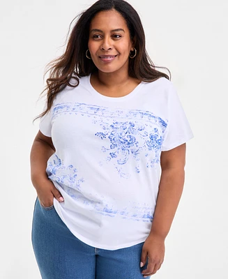 Style & Co Plus Size Printed Crewneck Graphic T-Shirt, Exclusively at Macy's