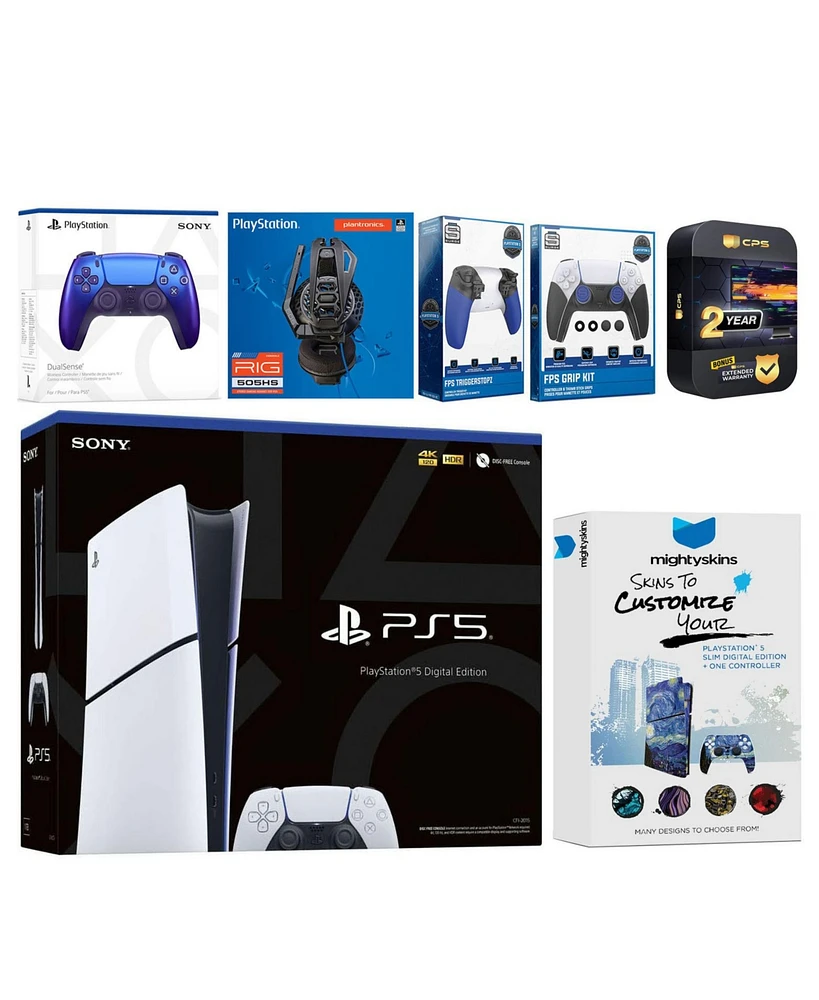 Sony Playstation 5 Slim Digital with Extra Cosmic Red Controller, Plantronics Headset, Trigger Stop Kit, Fps Grip Kit and MightySkins Decal Voucher +