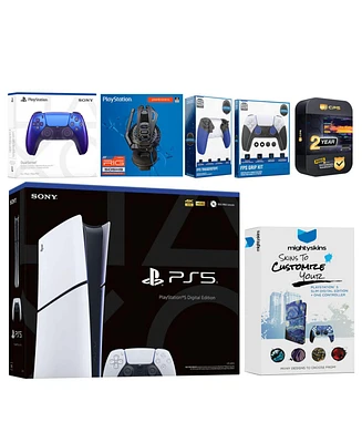Sony Playstation 5 Slim Digital with Extra Cosmic Red Controller, Plantronics Headset, Trigger Stop Kit, Fps Grip Kit and MightySkins Decal Voucher +