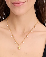 Kate Spade New York Gold-Tone Pave & Freshwater & Imitation Pearl Shell Pendant Necklace, 16" + 3" extender