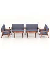 Gymax 8 Piece Patio Conversation Set Acacia Wood Sofa w/ Cushions & Coffee Table