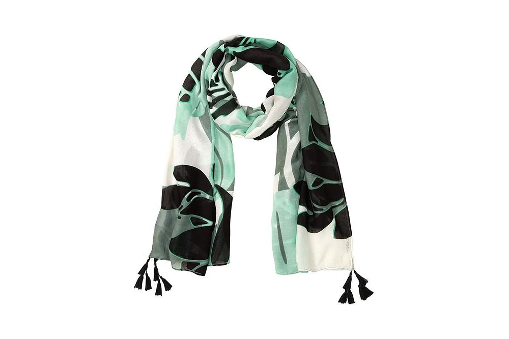 Olsen Abstract Leaf Print Tassel Scarf