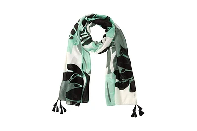 Olsen Abstract Leaf Print Tassel Scarf