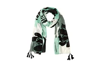 Olsen Abstract Leaf Print Tassel Scarf
