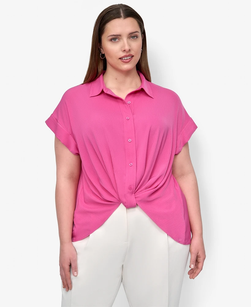 Dkny Plus Collared Twist-Hem Shirt