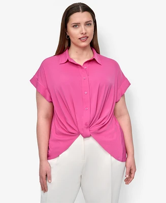 Dkny Plus Collared Twist-Hem Shirt