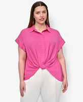 Dkny Plus Collared Twist-Hem Shirt