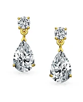 Bling Jewelry Classic Simple Cubic Zirconia Teardrop Cz Dangle Drop Earrings Gold Plated .925 Sterling Silver