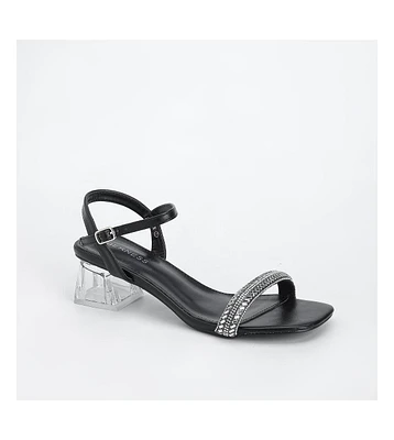 Hallie Rhinestone Clear Heel Sandals