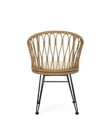 Boho Industrial Dining Chair: Durable Wicker Design with Hairpin Legs