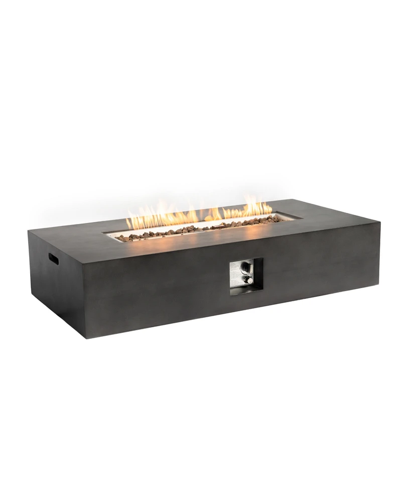 56" Fire pit Table for Outside, 50,000 Btu Large Rectangular Stone Gas Fire pit with Lava Rocks & Rain Cover
