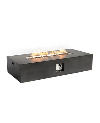 56" Fire pit Table for Outside, 50,000 Btu Large Rectangular Stone Gas Fire pit with Lava Rocks & Rain Cover