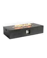 56" Fire pit Table for Outside, 50,000 Btu Large Rectangular Stone Gas Fire pit with Lava Rocks & Rain Cover