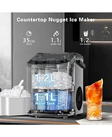 Zafro Portable Ice Maker with Handle, Stainless Steel Ice Maker Countertop with Slef-Cleaning, 35Lbs/24H, 7Mins Fast Ice Making, with Ice Basket/Ice S