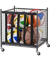 Mythinglogic 44 lbs Weight Capacity Rolling Sports Ball Storage Cart with Elastic Straps