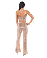 Bebe Women's Two Piece Disco Dot Top with Bell Pants