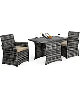 Gymax 3PCS Cushioned Wicker Rattan Patio Furniture Set Garden Yard Outdoor