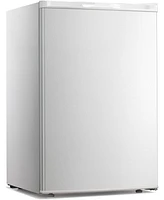 Zafro 3.0 Cu.ft upright mini freezer with adjustable thermostat, removable shelves, and reversible door. Ideal for bedrooms, homes, dorms, or apartmen