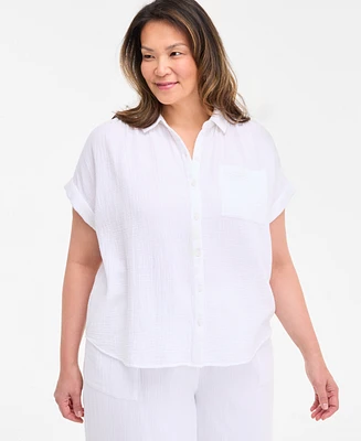 Style & Co Plus Button-Front Short-Sleeve Shirt, Exclusively at Macy's