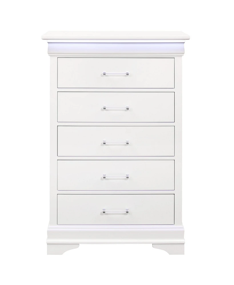 Solid Wood Five-Drawer Chest with Led Lighting for Bedroom Storage