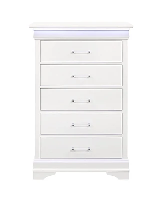 Solid Wood Five-Drawer Chest with Led Lighting for Bedroom Storage