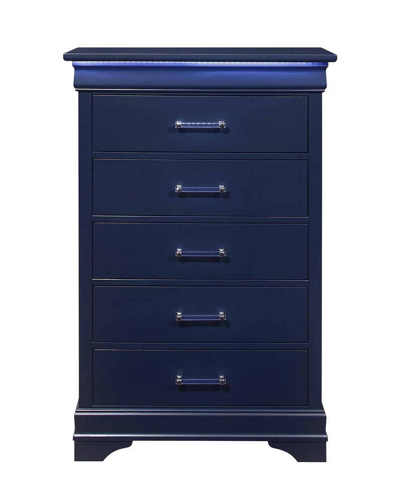 Solid Wood Five-Drawer Chest with Led Lighting for Bedroom Storage