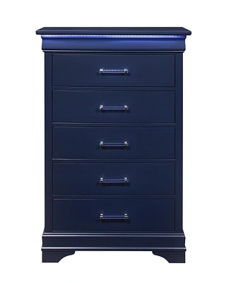 Solid Wood Five-Drawer Chest with Led Lighting for Bedroom Storage