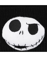 Nightmare Before Christmas Men's 3D Plush Jack Skellington Character Head Black Cuff Beanie