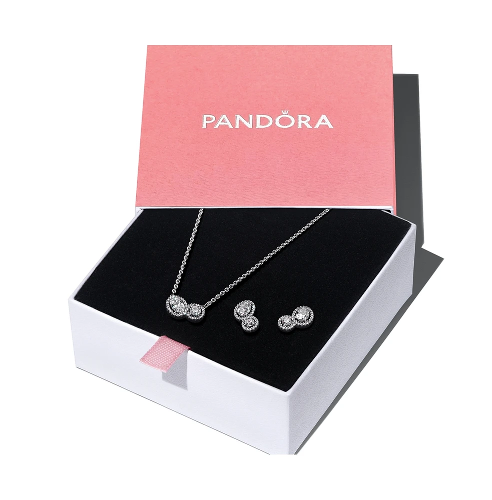 Pandora Sterling Silver Double Halo Jewelry Gift Set