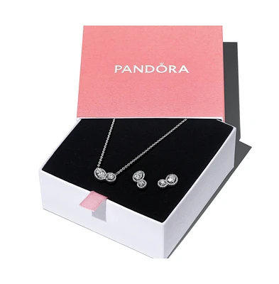 Pandora Sterling Silver Double Halo Jewelry Gift Set