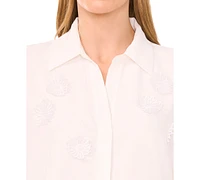 CeCe Women's Long-Sleeve Blouse with Floral Applique
