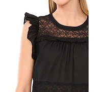 CeCe Women's Lace Inset Ruffle Detail Blouse