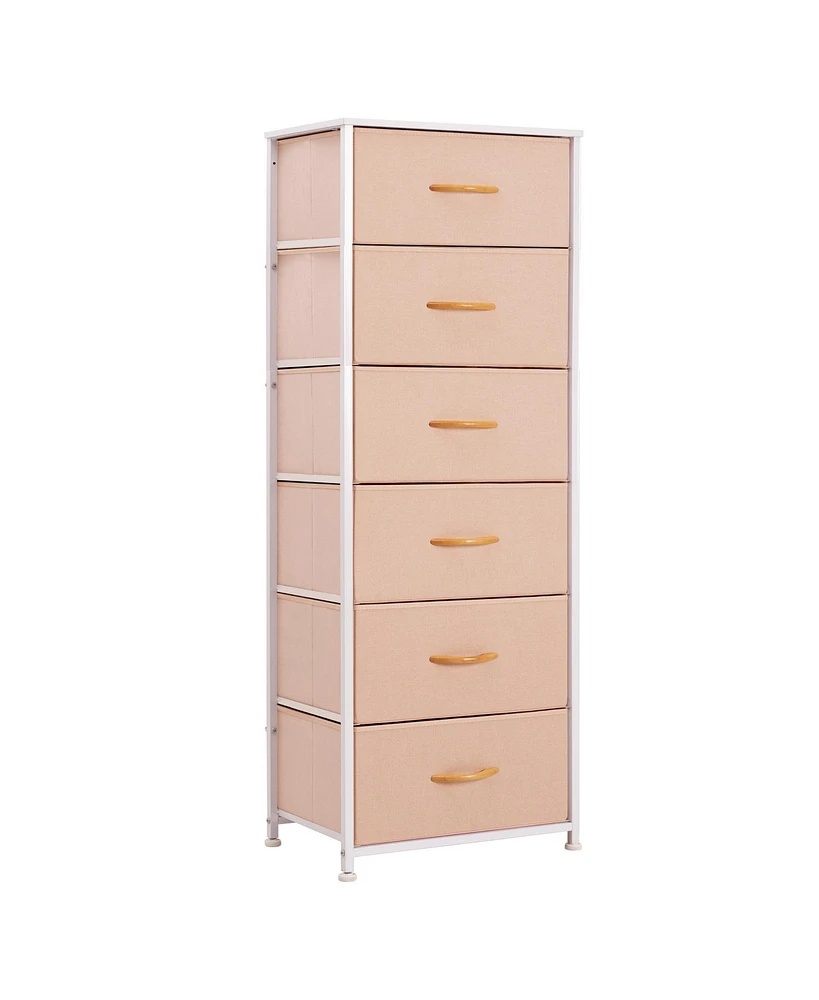 Steel and Fabric Six-Drawer Chest for Bedroom Closet Home Storage