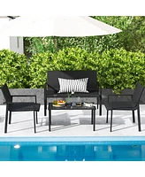 Gymax 4 Piece Patio Wicker Furniture Set Heavy Duty Galvanized Metal Frame w/Table