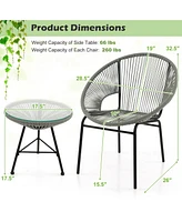 Gymax 3 Pcs Wicker Conversation Bistro Set Acapulco Chair Set with Tempered Glass Table