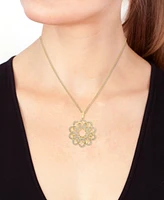Effy Diamond Openwork Flower Pendant Necklace (3/4 ct. t.w.) in 14k Gold, 17" + 1" extender