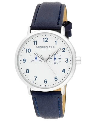London Fog Unisex Whitehall Navy Leather Watch, 40mm