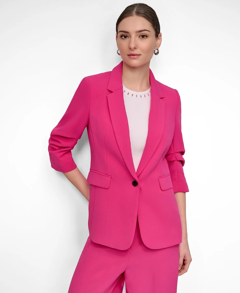 Dkny Petite Aero Crepe Scrunch-Sleeve One-Button Blazer