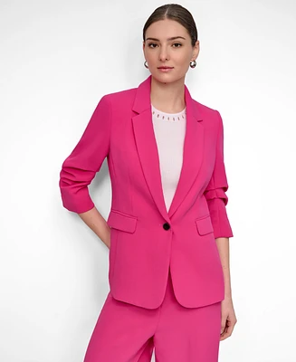 Dkny Petite Aero Crepe Scrunch-Sleeve One-Button Blazer