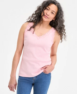Style & Co Women's Lace-Trim Cotton Tank Top
