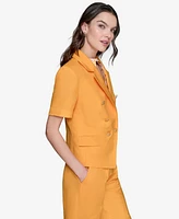 Karl Lagerfeld Paris Women's Linen-Blend Short-Sleeve Double-Breasted Jacket