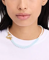 kate spade new york Gold-Tone Blue Bead & Freshwater Pearl 18" Collar Necklace