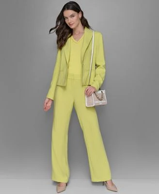 Karl Lagerfeld Paris Womens Sleeveless Top One Button Blazer Straight Leg Pants