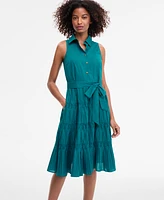 Anne Klein Women's Sleeveless Pintuck Tie-Waist Midi Dress