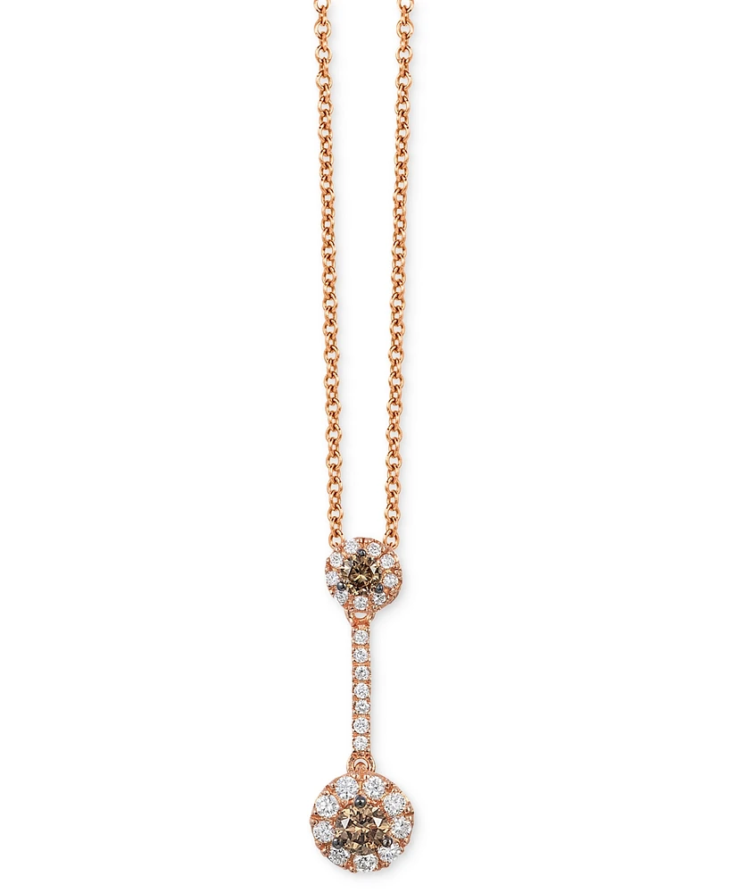 Le Vian Chocolatier Chocolate Diamond & Vanilla Diamond Double Drop Halo 18" Pendant Necklace (1/3 ct. t.w.) in 14k Rose Gold