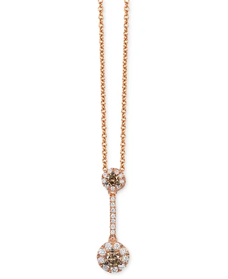 Le Vian Chocolatier Chocolate Diamond & Vanilla Diamond Double Drop Halo 18" Pendant Necklace (1/3 ct. t.w.) in 14k Rose Gold
