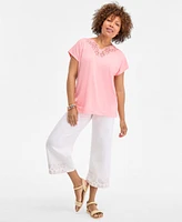 Style & Co Women's Lace-Trim V-Neck Short-Sleeve T-Shirt, Exclusively at Macy's