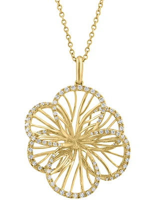 Effy Diamond Border Openwork Flower Pendant Necklace (3/8 ct. t.w.) in 14k Gold, 17" + 1" extender