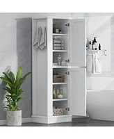 Tall Bathroom Storage Cabinet, Freestanding Storage Cabinet with Hook and Adjustable Shelf, Mdf Board, White